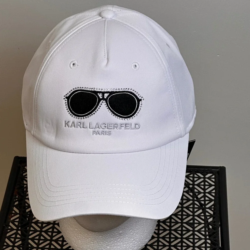Karl Lagerfeld Paris White Sunglasses Hat Baseball Cap Mens Adjustable NWT